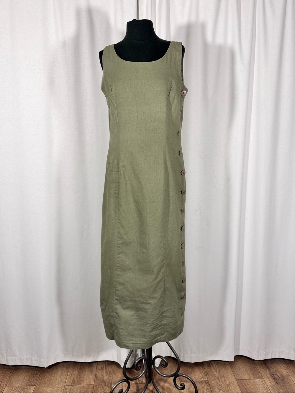 Vintage Sage Green Linen Blend Maxi Dress